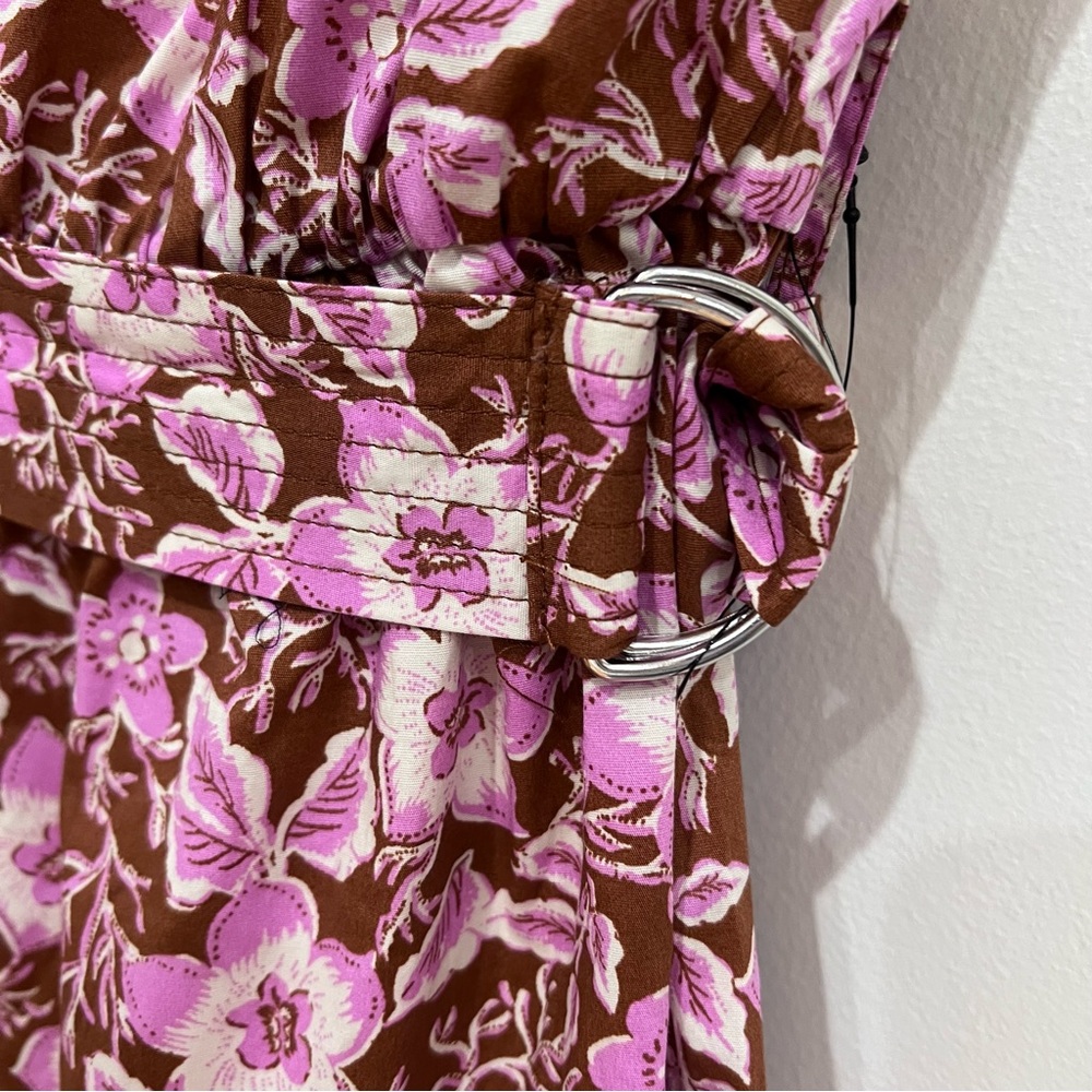 NWT Jason Wu One-shoulder A-line Floral Puff-sleeve Mini Dress, Pink/Brown, S - Picture 8 of 13